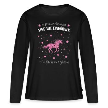 Einhorn Betreuerin Betreuung Altenheim - Frauen Premium Bio Langarmshirt - Schwarz - Vorne - Julia (174cm)