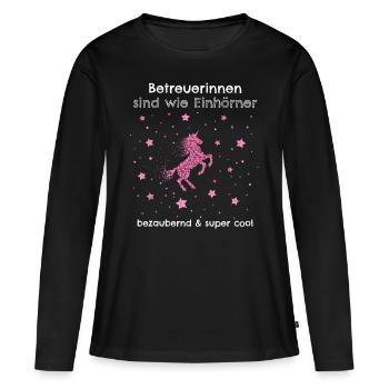 Betreuerin Pflegefachkraft Einhorn - Frauen Premium Bio Langarmshirt - Schwarz - Vorne - Julia (174cm)
