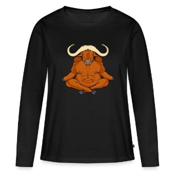 Musk Ox Meditate Yoga Gift Ox - Women's Premium Organic Long Sleeve Shirt - black - Front - Julia (174cm)