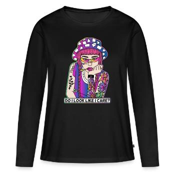 POP-ART COMIC TATTOO GIRL LIKE I CARE? - Women's Premium Organic Long Sleeve Shirt - black - Front - Julia (174cm)