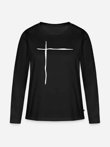 Weisse Linien - Frauen Premium Bio Langarmshirt - Schwarz