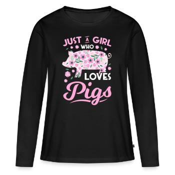 Pig Gift Piglet Kids Piglet Pig Pig - T-shirt manches longues Premium bio Femme - noir - Devant - Julia (174cm)