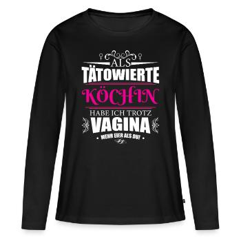 Tätowierte Köchin / Tattoo Restaurant Tatowiert - Frauen Premium Bio Langarmshirt - Schwarz - Vorne - Julia (174cm)