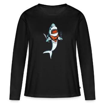 Hungry Shark Drôle de créature marine Surf - T-shirt manches longues Premium bio Femme - noir - Devant - Julia (174cm)