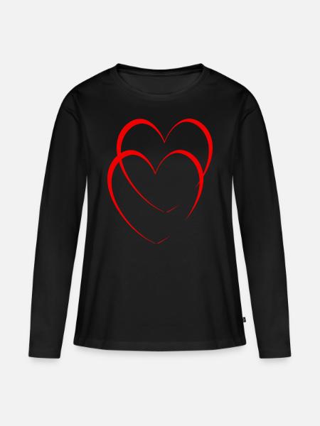 Rote Herzen - Frauen Premium Bio Langarmshirt - Schwarz