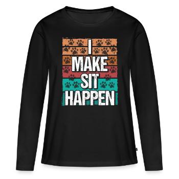 Dog School Training I make sit happen Dog Trainer - Frauen Premium Bio Langarmshirt - Schwarz - Vorne - Julia (174cm)