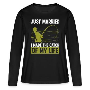 Pêche Juste marié J’ai fait la prise de ma vie - T-shirt manches longues Premium bio Femme - noir - Devant - Julia (174cm)