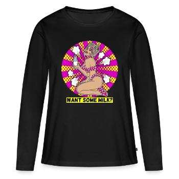 ART POP-ART ÉROTIQUE SEXY COMIC GIRL MILK - T-shirt manches longues Premium bio Femme - noir - Devant - Julia (174cm)