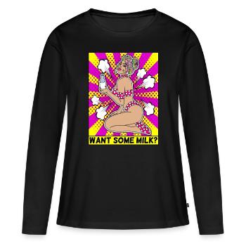 ART POP-ART ÉROTIQUE SEXY COMIC GIRL MILK - T-shirt manches longues Premium bio Femme - noir - Devant - Julia (174cm)