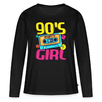 Tenue des années 90 Party Party 90s Devise de la fille de fête 1990 - T-shirt manches longues Premium bio Femme - noir - Devant - Julia (174cm)