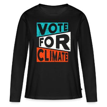 Slogan sur le changement climatique : VOTEZ POUR LE CLIMAT - T-shirt manches longues Premium bio Femme - noir - Devant - Julia (174cm)