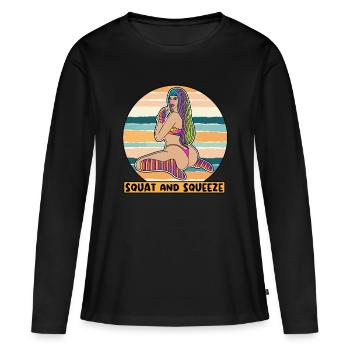 FILLE ÉROTIQUE SEXY ACCROUPIR ET SERRER - T-shirt manches longues Premium bio Femme - noir - Devant - Julia (174cm)