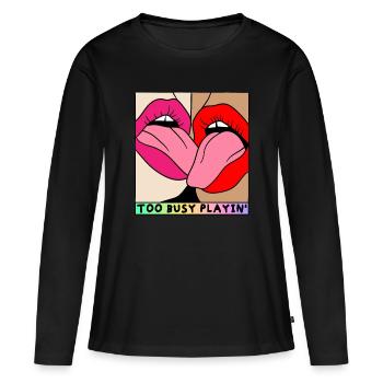 EROTIC GIRLS TOO BUSY PLAYING SEXY FRENCH KISS - Women's Premium Organic Long Sleeve Shirt - black - Front - Julia (174cm)