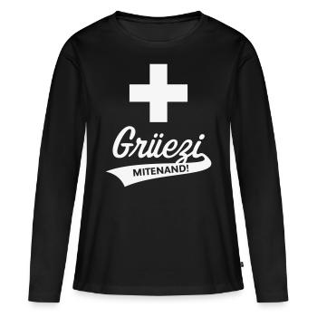 Grüezi Mitenand! (Schweiz / Schweizerfahne) - Frauen Premium Bio Langarmshirt - Schwarz - Vorne - Julia (174cm)