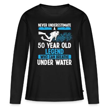 50e anniversaire Jamais 50 ans Plongeur sous-marin - T-shirt manches longues Premium bio Femme - noir - Devant - Julia (174cm)