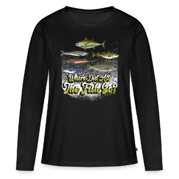 Wo Sind Die Ganzen Fische Hin? Fischen Fischer - Frauen Premium Bio Langarmshirt - Schwarz - Vorne - Julia (174cm)