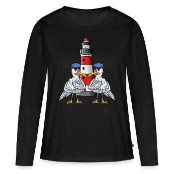 Mouettes maritimes Oiseaux de mer Phare Côte Oiseaux de mer - T-shirt manches longues Premium bio Femme - noir - Devant - Julia (174cm)