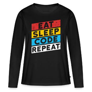 CODE CODER CODAGE Disant | RÉPÉTER LE CODE EAT SLEEP - T-shirt manches longues Premium bio Femme - noir - Devant - Julia (174cm)