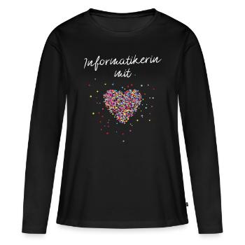 Informatikerin Mit Herz Nerd Informatik - Frauen Premium Bio Langarmshirt - Schwarz - Vorne - Julia (174cm)