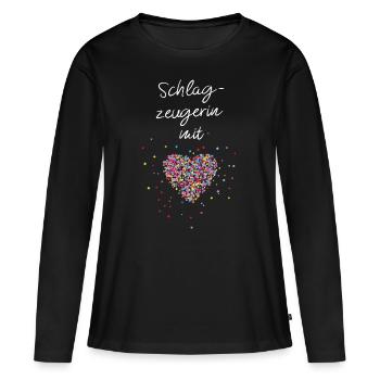 Schlagzeugerin Mit Herz Schlagzeug Musik - Frauen Premium Bio Langarmshirt - Schwarz - Vorne - Julia (174cm)