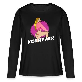 FILLE ÉROTIQUE SEXY EMBRASSE MON CUL - T-shirt manches longues Premium bio Femme - noir - Devant - Julia (174cm)