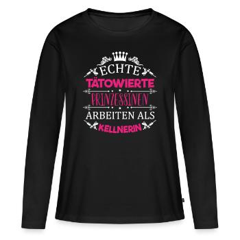 Tätowierte Prinzessin arbeitet als Kellnerin / Fun - Frauen Premium Bio Langarmshirt - Schwarz - Vorne - Julia (174cm)