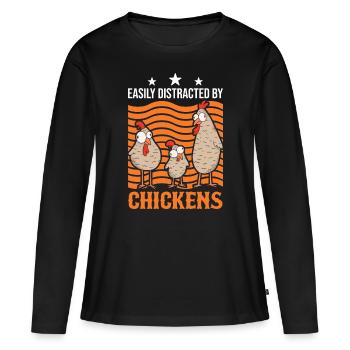 Facilement distrait par Chickens Hühner - T-shirt manches longues Premium bio Femme - noir - Devant - Julia (174cm)