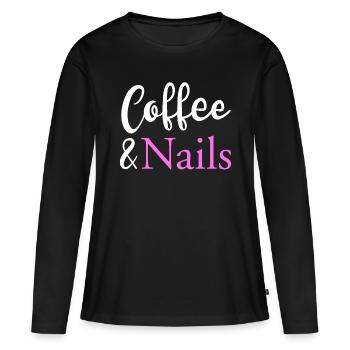 Chemise cadeau Café & Ongles - T-shirt manches longues Premium bio Femme - noir - Devant - Julia (174cm)
