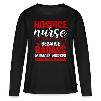 Infirmière en soins palliatifs Faiseur de miracles Soins infirmiers Essentiels - T-shirt manches longues Premium bio Femme - noir - Devant - Julia (174cm)