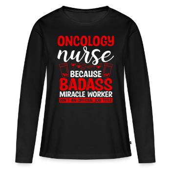 Infirmière en oncologie Faiseur de miracles Soins infirmiers Essentiels - T-shirt manches longues Premium bio Femme - noir - Devant - Julia (174cm)