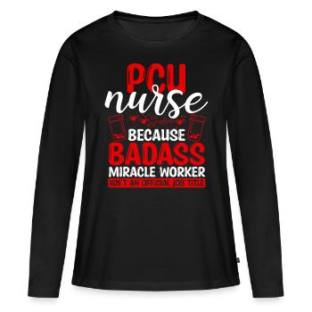 PCU Nurse Miracle Worker Nursing Essentials - Women's Premium Organic Long Sleeve Shirt - black - Front - Julia (174cm)
