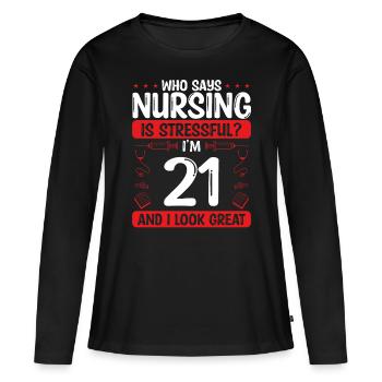 21 Anniversaire Infirmières 21 ans Infirmière pour le travail - T-shirt manches longues Premium bio Femme - noir - Devant - Julia (174cm)