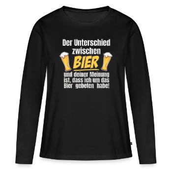 Der Unterschied zwischen Bier und deiner Meinung - Frauen Premium Bio Langarmshirt - Schwarz - Vorne - Julia (174cm)