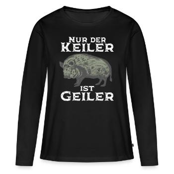 Geiler Keiler Wildschwein Jäger Tshirt - Frauen Premium Bio Langarmshirt - Schwarz - Vorne - Julia (174cm)