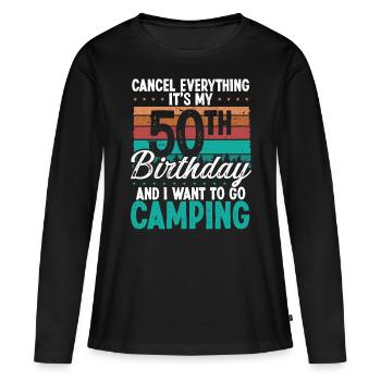 50e anniversaire Camping Retro Camping Camping 50 ans - T-shirt manches longues Premium bio Femme - noir - Devant - Julia (174cm)