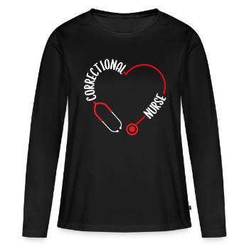 Infirmière correctionnelle Stéthoscope Infirmières Infirmières Infirmières - T-shirt manches longues Premium bio Femme - noir - Devant - Julia (174cm)
