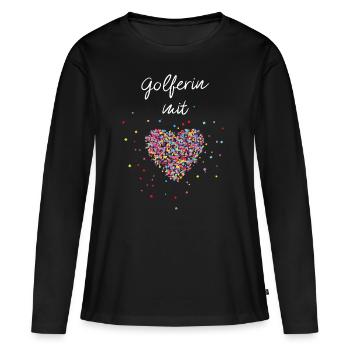 Golferin Mit Herz Golf Golfen Golfplatz - Frauen Premium Bio Langarmshirt - Schwarz - Vorne - Julia (174cm)