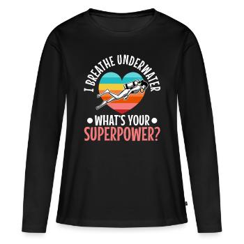 Ibreathe underwater what's your superpower - Frauen Premium Bio Langarmshirt - Schwarz - Vorne - Julia (174cm)