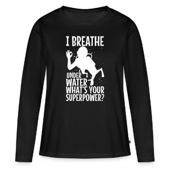 Ibreathe underwater, what's your superpower - Frauen Premium Bio Langarmshirt - Schwarz - Vorne - Julia (174cm)