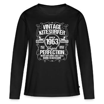 Kitesurfer Born in 1963 Kitebaording Kitesurf 1963 - Frauen Premium Bio Langarmshirt - Schwarz - Vorne - Julia (174cm)