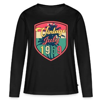 Rétro 1969 Juillet - T-shirt manches longues Premium bio Femme - noir - Devant - Julia (174cm)