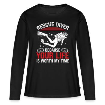 Plongée scuba Rescue Plongée Humour Rescue Diver - T-shirt manches longues Premium bio Femme - noir - Devant - Julia (174cm)