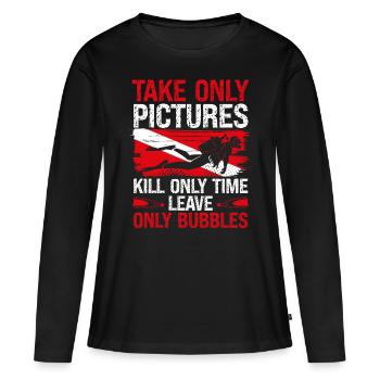 Scuba Diving Take only Leave Bubbles Scuba Diver - Frauen Premium Bio Langarmshirt - Schwarz - Vorne - Julia (174cm)