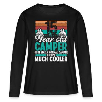 15 Year Old Camper Scouting Camping 15 Birthday - Women's Premium Organic Long Sleeve Shirt - black - Front - Julia (174cm)