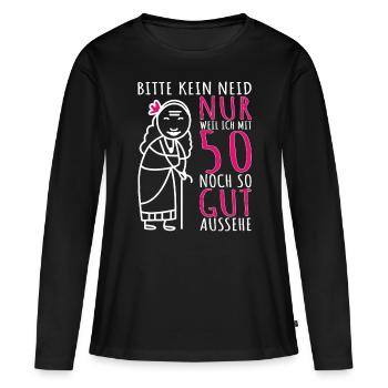 50. Geburtstag Frau 50er 50 Jahre alt lustig Dame - Frauen Premium Bio Langarmshirt - Schwarz - Vorne - Julia (174cm)