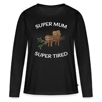 Super maman Super fatigué paresseux Fête des mères - T-shirt manches longues Premium bio Femme - noir - Devant - Julia (174cm)