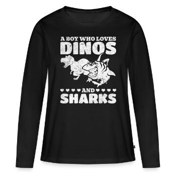 Dinosaurier Great White Shark Ein Junge, der Dinos - Frauen Premium Bio Langarmshirt - Schwarz - Vorne - Julia (174cm)