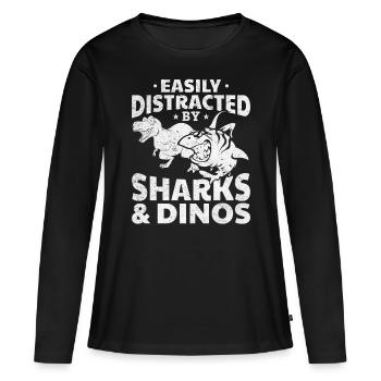 Great White Shark Lover Leicht abgelenkt von Haien - Frauen Premium Bio Langarmshirt - Schwarz - Vorne - Julia (174cm)