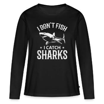Great White Shark Fishing Ich fische nicht Ich - Frauen Premium Bio Langarmshirt - Schwarz - Vorne - Julia (174cm)