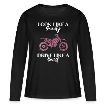 Motorcycle Helmet Motorcycle Biker Dirtbike - Women's Premium Organic Long Sleeve Shirt - black - Front - Julia (174cm)